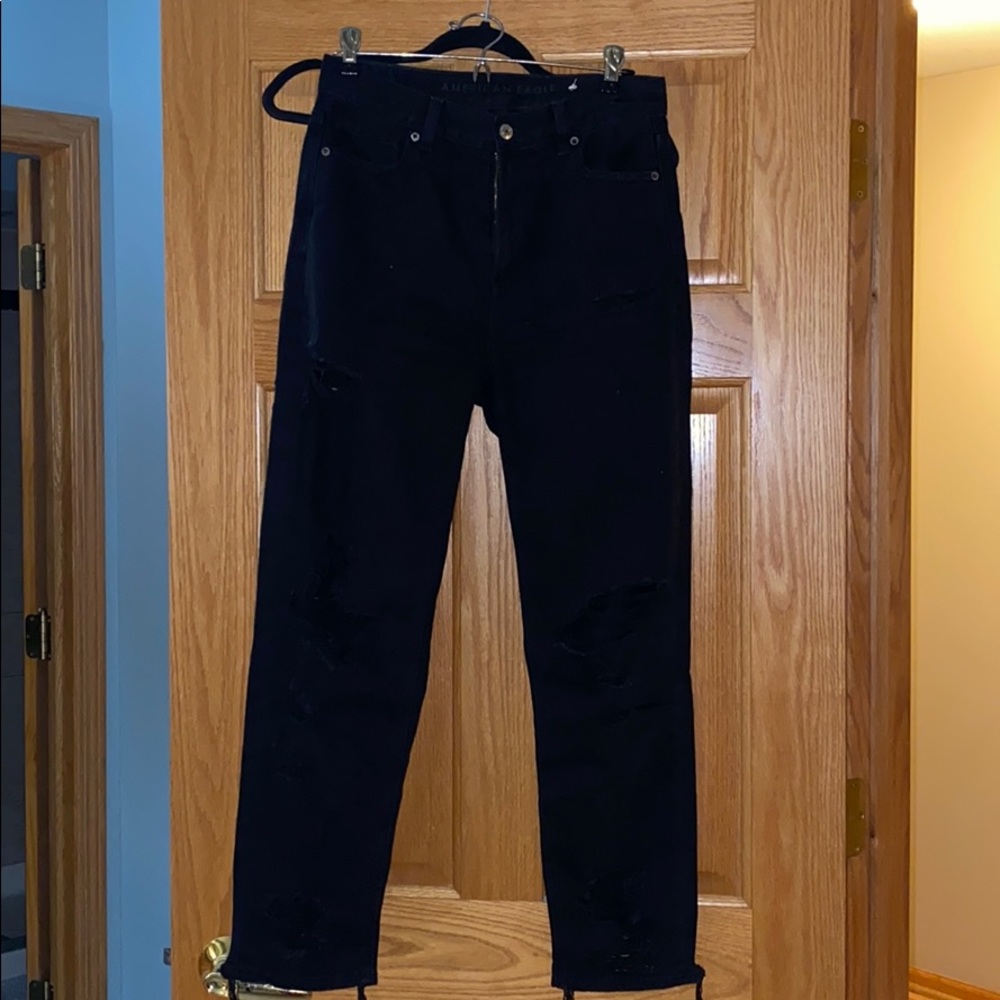 Black Mom jeans with stone cut holes